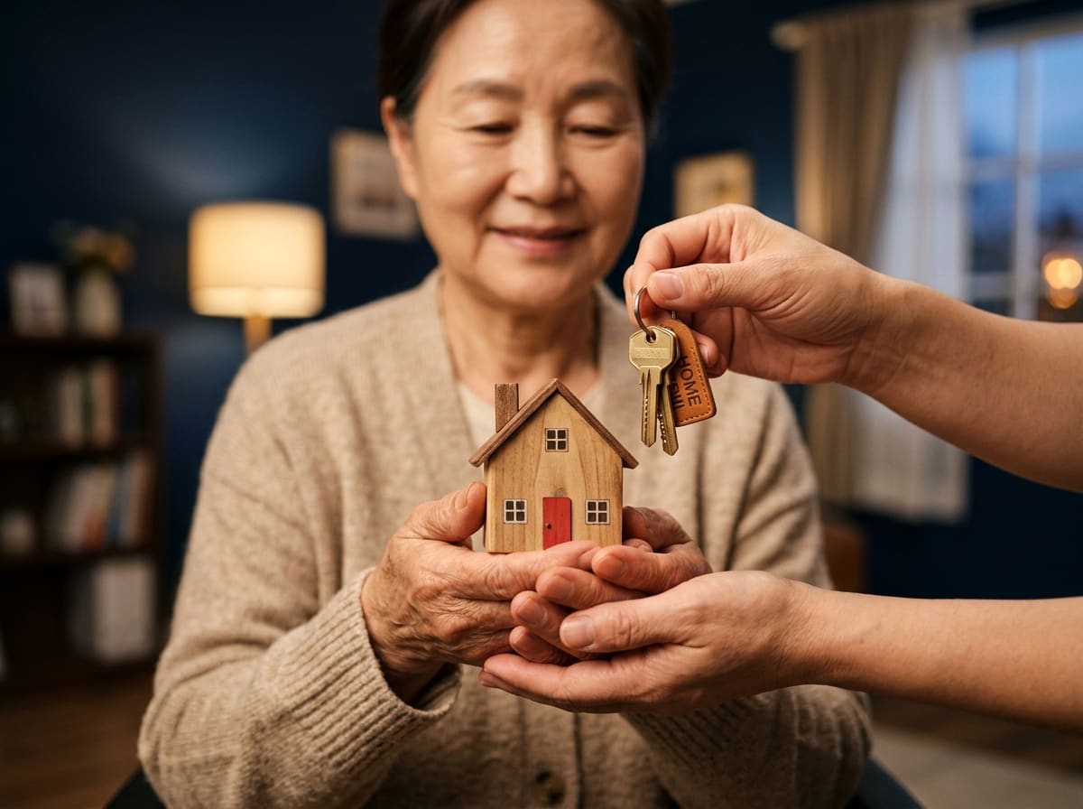 House keys being handed to an older adult