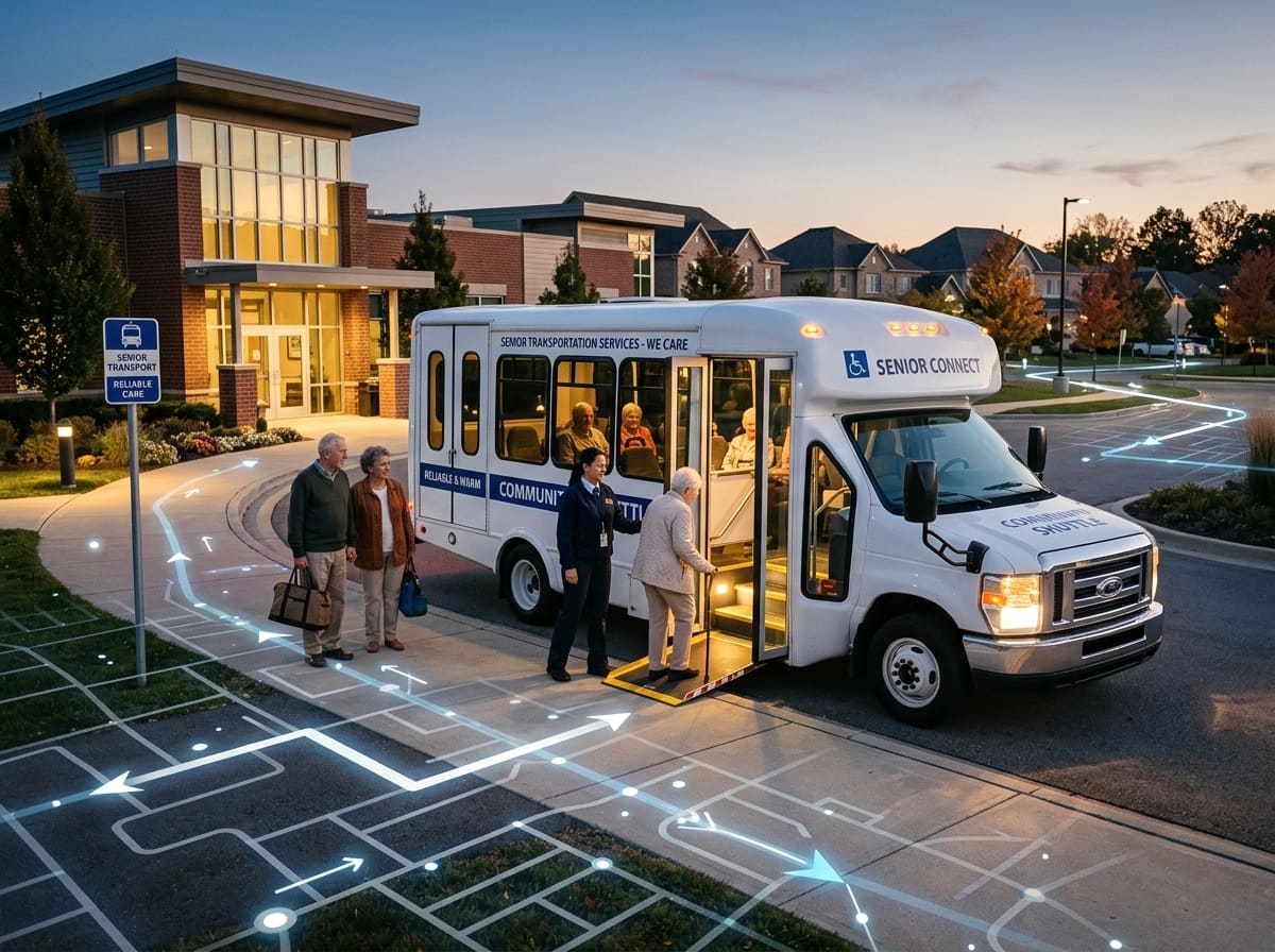 A community senior-transport shuttle at a community center